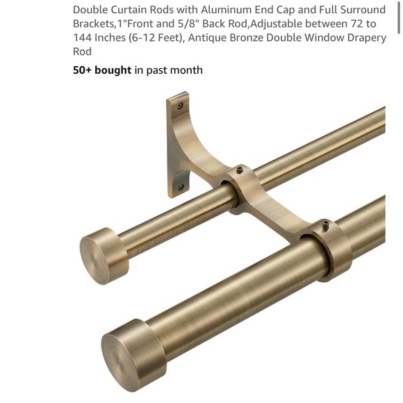 Antique Bronze Double Curtain Rod 72-144 Inch Adjustable Aluminum Window Drapery - Picture 1 of 6